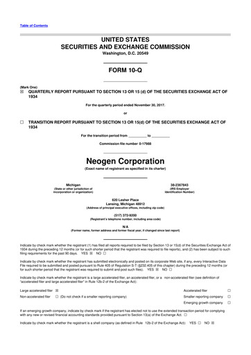Vorschaubild Neogen 10-Q Quartalsbericht 2018 