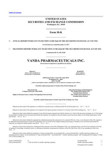 Thumbnail Vanda Pharmaceuticals 10-K Annual Report 2017