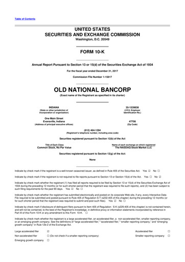 Thumbnail Old National Bank
 10-K Annual Report 2017