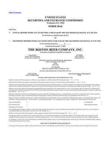 Thumbnail Boston Beer Company 10-K Annual Report 2017