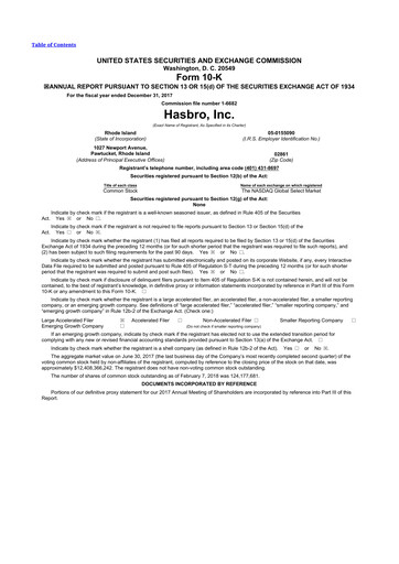 Thumbnail Hasbro 10-K Annual Report 2017