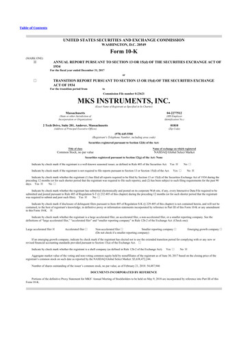 Thumbnail MKS Instruments 10-K Annual Report 2017