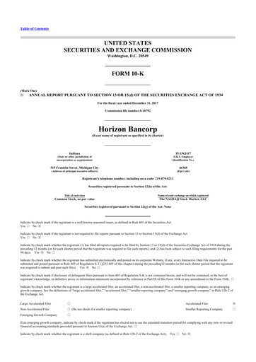 Thumbnail Horizon Bancorp 10-K Annual Report 2017