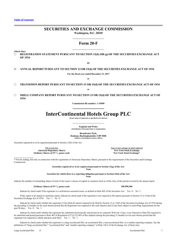 Thumbnail InterContinental Hotels Group
 20-F Annual Report 