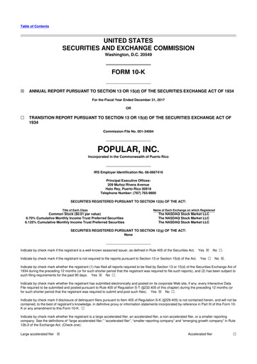 Thumbnail Popular, Inc. (Banco Popular de Puerto Rico) 10-K Annual Report 2017