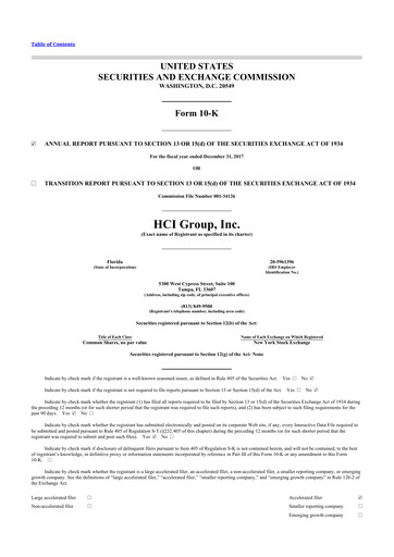 Miniature HCI Group
 10-K Rapport annuel 2017