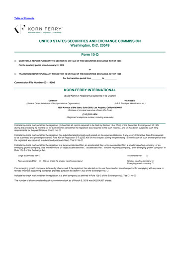 Thumbnail Korn Ferry
 10-Q Quarterly Report FY2018 