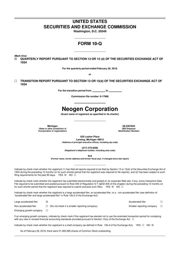 Vorschaubild Neogen 10-Q Quartalsbericht 2018 
