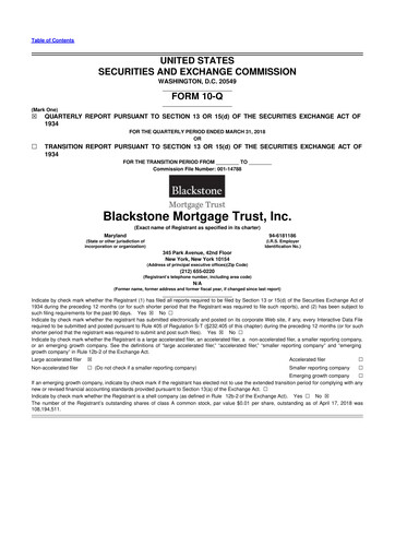 Thumbnail Blackstone Mortgage Trust
 10-Q Quarterly Report FY2018 