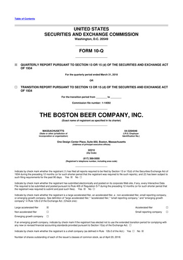 Thumbnail Boston Beer Company 10-Q Quarterly Report FY2018 