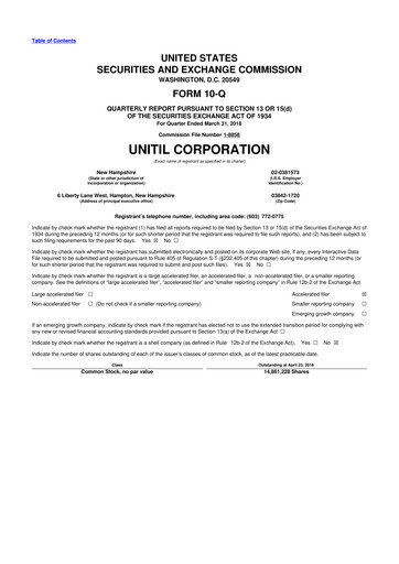 Thumbnail Unitil Corporation
 10-Q Quarterly Report FY2018 