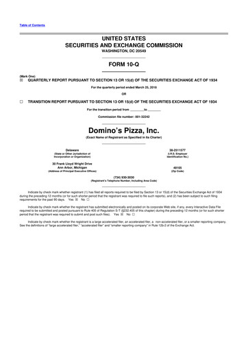 Thumbnail Domino's Pizza 10-Q Quarterly Report FY2018 