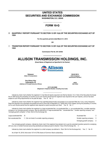 Vorschaubild Allison Transmission
 10-Q Quartalsbericht 2018 