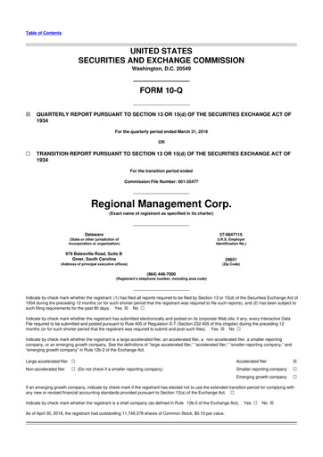 Thumbnail Regional Management Corp.
 10-Q Quarterly Report FY2018 