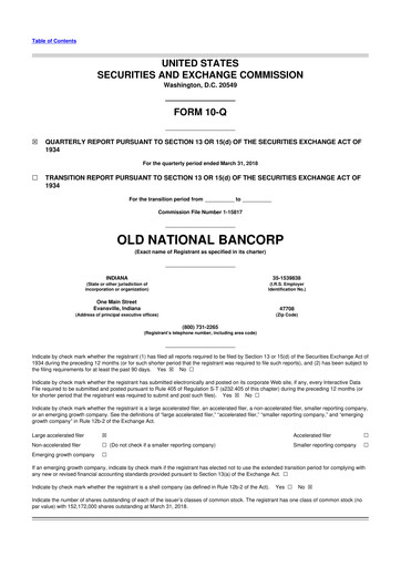 Thumbnail Old National Bank
 10-Q Quarterly Report FY2018 