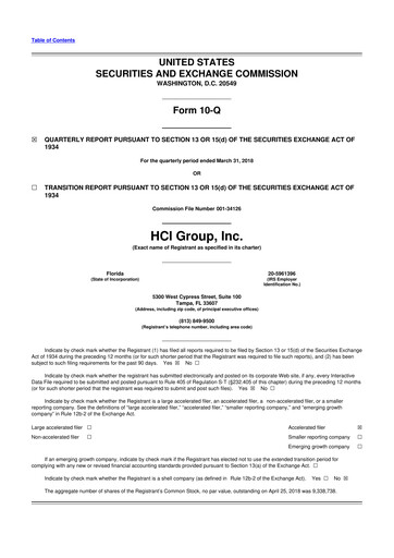 Thumbnail HCI Group
 10-Q Quarterly Report FY2018 