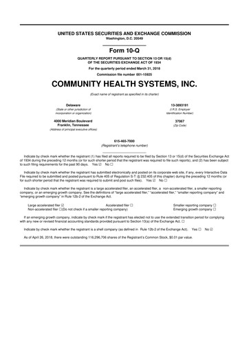Thumbnail Community Health Systems
 10-Q Quarterly Report FY2018 