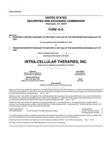 Thumbnail Intra-Cellular Therapies 10-Q Quarterly Report FY2018 