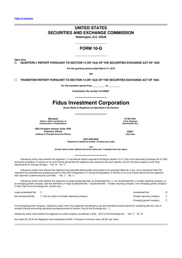 Miniature Fidus Investment Corporation 10-Q Rapport trimestriel  