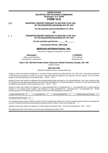 Thumbnail Mercer International 10-Q Quarterly Report FY2018 