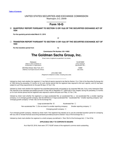 Vorschaubild Goldman Sachs 10-Q Quartalsbericht 2018 