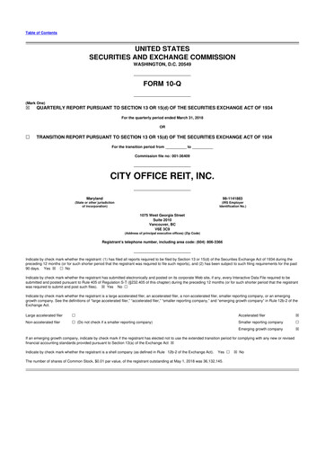 Thumbnail City Office REIT
 10-Q Quarterly Report FY2018 