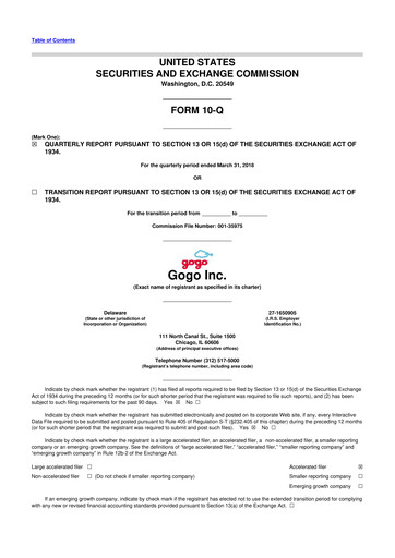 Vorschaubild Gogo Inflight Internet
 10-Q Quartalsbericht 2018 