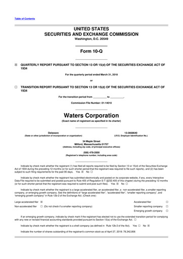 Thumbnail Waters Corporation 10-Q Quarterly Report FY2018 