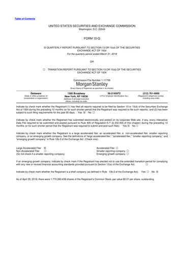 Thumbnail Morgan Stanley 10-Q Quarterly Report FY2018 