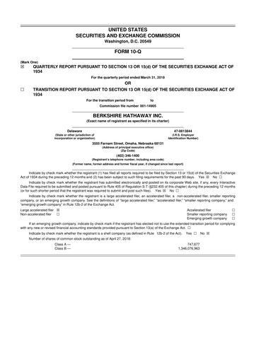 Vorschaubild Berkshire Hathaway  10-Q Quartalsbericht 2018 