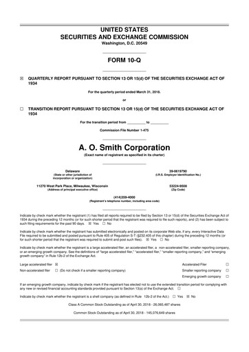 Thumbnail A. O. Smith 10-Q Quarterly Report FY2018 