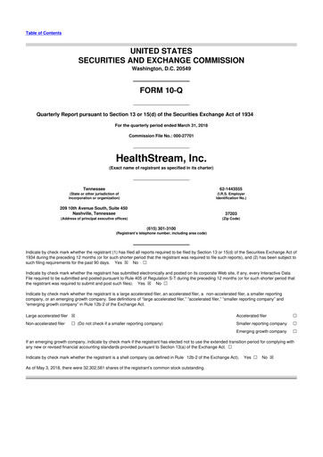 Thumbnail HealthStream 10-Q Quarterly Report FY2018 