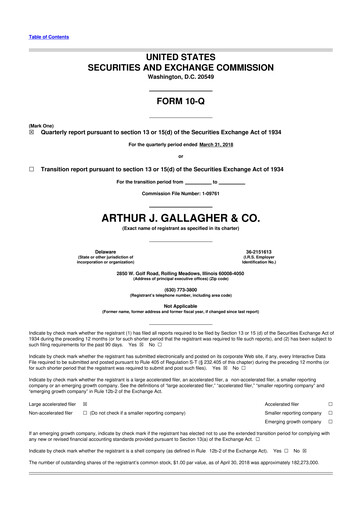 Thumbnail Arthur J. Gallagher & Co.
 10-Q Quarterly Report FY2018 