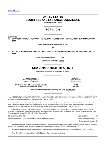 Thumbnail MKS Instruments 10-Q Quarterly Report FY2018 