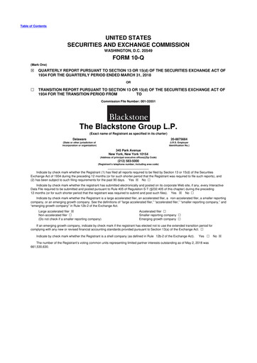 Thumbnail Blackstone Group 10-Q Quarterly Report FY2018 