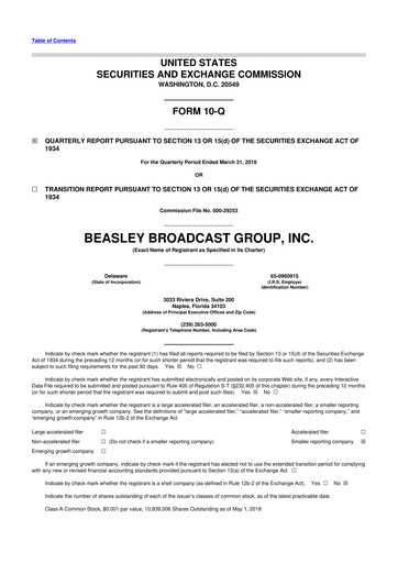 Thumbnail Beasley Broadcast Group
 10-Q Quarterly Report FY2018 