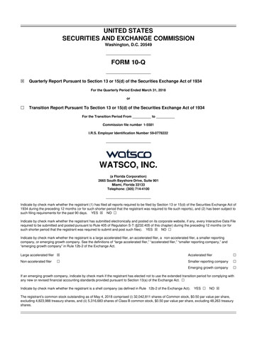 Thumbnail Watsco
 10-Q Quarterly Report FY2018 