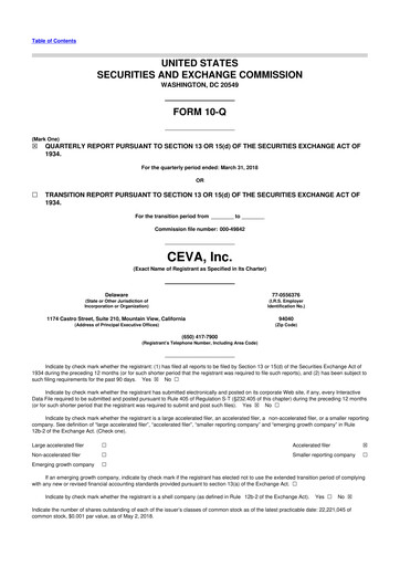 Thumbnail CEVA
 10-Q Quarterly Report FY2018 