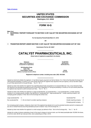 Thumbnail Catalyst Pharmaceuticals 10-Q Quarterly Report FY2018 