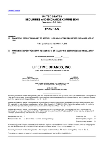 Miniature Lifetime Brands 10-Q Rapport trimestriel 2018 