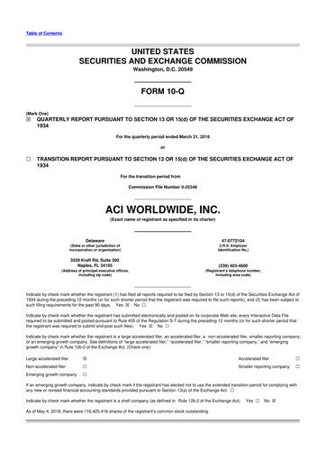 Thumbnail ACI Worldwide
 10-Q Quarterly Report FY2018 