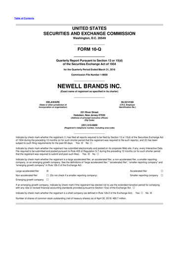 Thumbnail Newell Brands
 10-Q Quarterly Report FY2018 