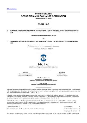 Thumbnail NN, Inc.
 10-Q Quarterly Report FY 