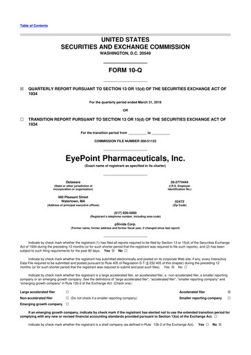 Thumbnail EyePoint Pharmaceuticals
 10-Q Quarterly Report FY2018 