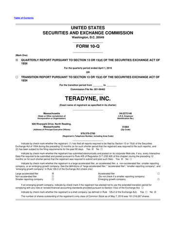Miniature Teradyne 10-Q Rapport trimestriel 2018 