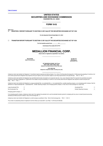 Thumbnail Medallion Financial Corp. 10-Q Quarterly Report FY 