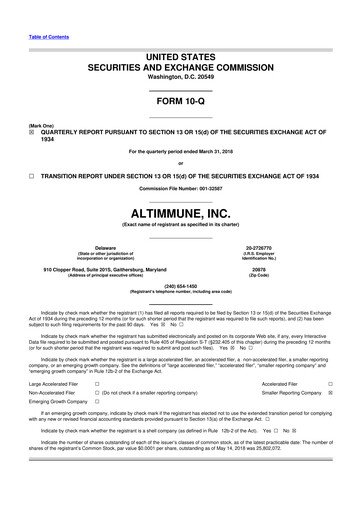 Thumbnail Altimmune 10-Q Quarterly Report FY2018 