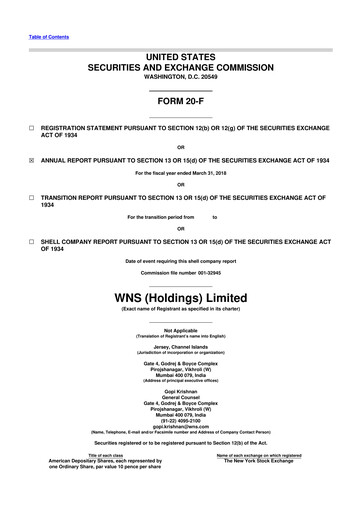 Miniature WNS 20-F Rapport annuel 2018