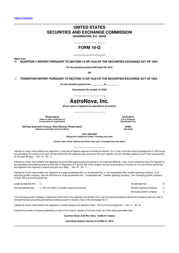 Miniature AstroNova, Inc. 10-Q Rapport trimestriel 2019 