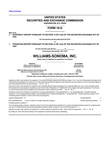 Thumbnail Williams-Sonoma 10-Q Quarterly Report FY2018 